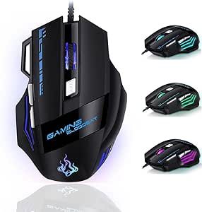 Bileeko Gaming Mouse Wired Mouse USB Optical Mouse 3200 DPI Adjustable Comfort Grip Ergonomic Mice RGB Breathing Backlit 7 Buttons Fire Key for Windows, Mac OS, Linux, Laptop Computer PC Black