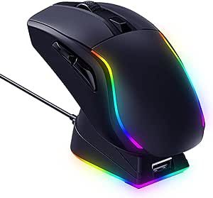 RisoPhy Wireless Gaming Mouse with RGB Magnetic Charging Dock, Lightweight Tri-Mode Gaming Mouse Wireless Up to 20KDPI 300IPS 1000Hz with Chroma RGB Backlit, Buttons Fully Programmable, for PC,Mac