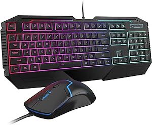TEWELL Rainbow Gaming Computer Keyboard and Mouse Combo, Ergonomic Keyboards with Wrist Rest