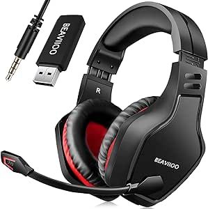 BEAVIIOO Wireless Gaming Headset PC, PS5, PS4-50-Hr Battery, Noise-Canceling Mic, Surround Sound, for Immersive Gaming, Virtual Meetings, All-Day Comfort, Gamers & Professionals (Update)