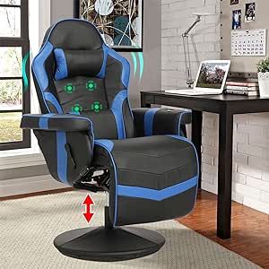 LVUYOYO Massage Video Gaming Recliner Chair - Ergonomic Computer Desk Chair -High Back PU Leather Office Chair - Adjustable Swivel Reclining Chair with Lumbar Support, Cupholder, Headrest